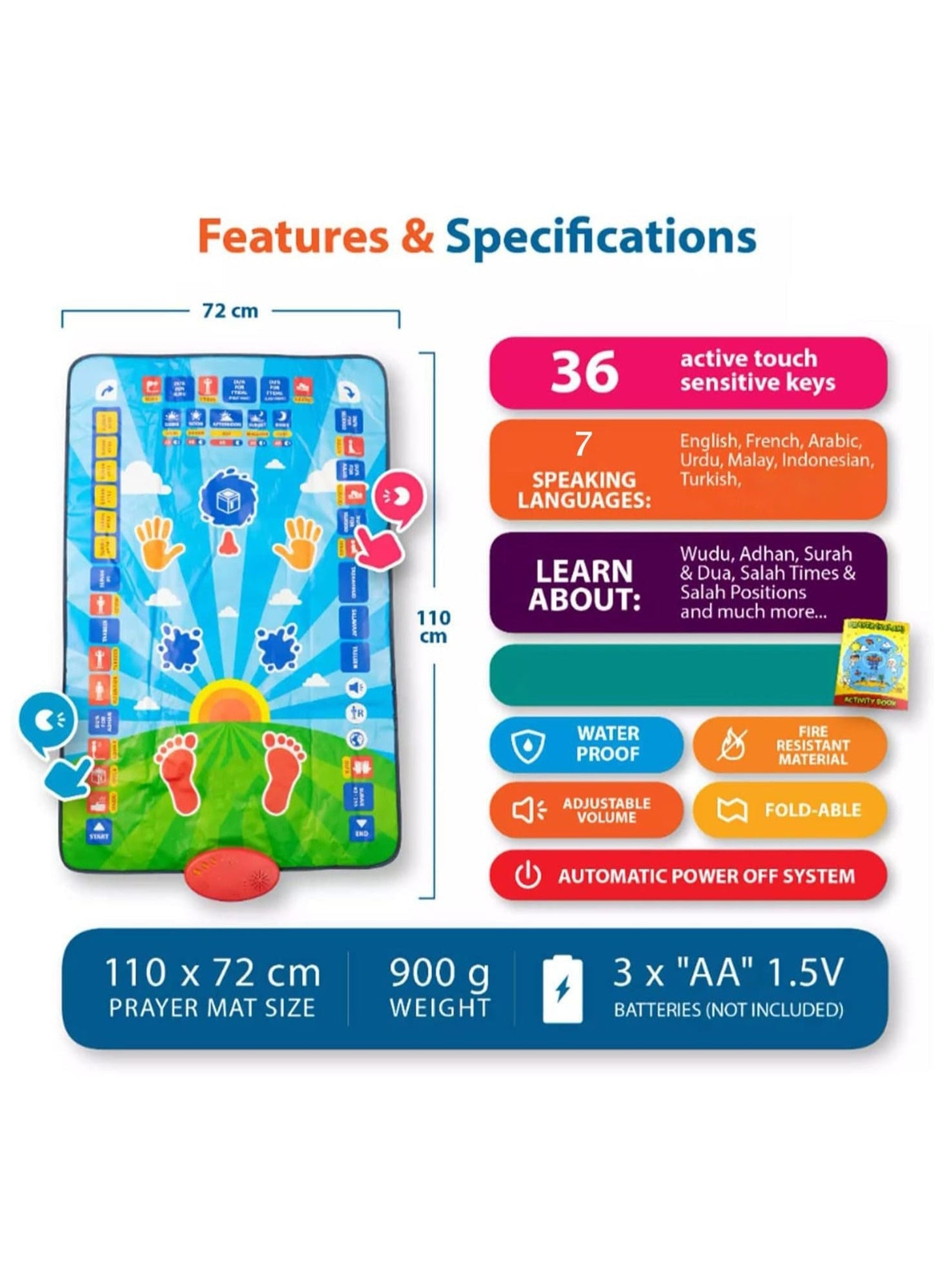Yameen | Electronic Is-lamic Prayer Carpet For KIDS Worship Step Guide for Kids Toddlers