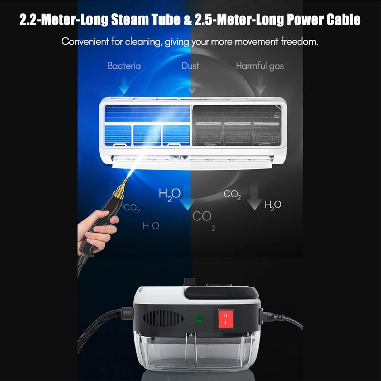 Portable Handheld Steam Cleaner, High Temperature Pressurized Steam Cleaning Machine with Brush Heads for Kitchen Furniture Bathroom Car