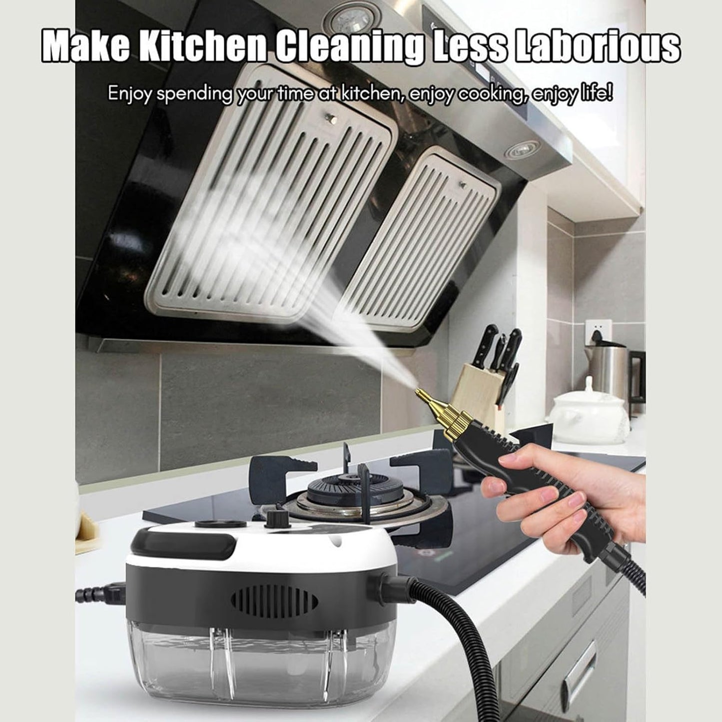 Portable Handheld Steam Cleaner, High Temperature Pressurized Steam Cleaning Machine with Brush Heads for Kitchen Furniture Bathroom Car