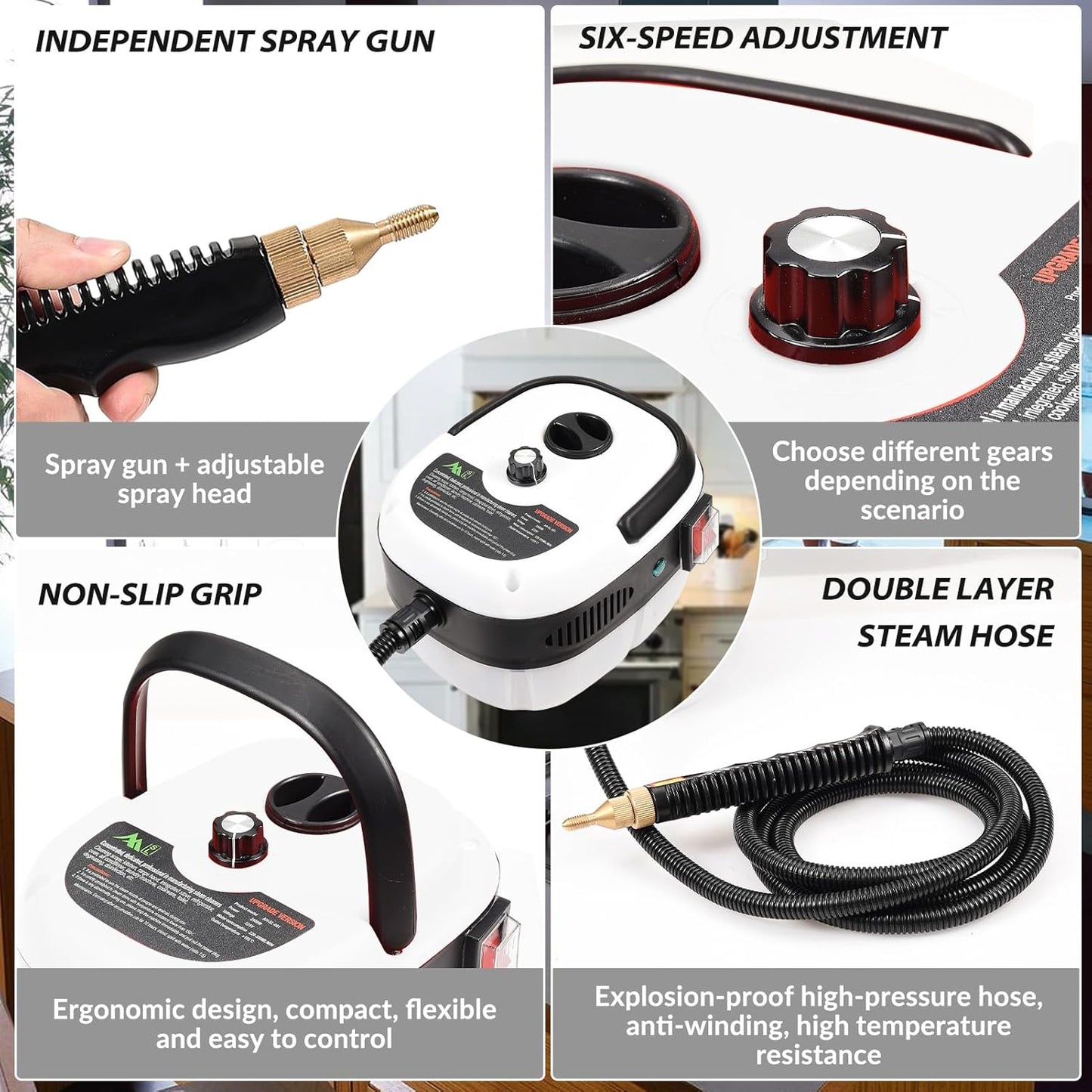 Portable Handheld Steam Cleaner, High Temperature Pressurized Steam Cleaning Machine with Brush Heads for Kitchen Furniture Bathroom Car