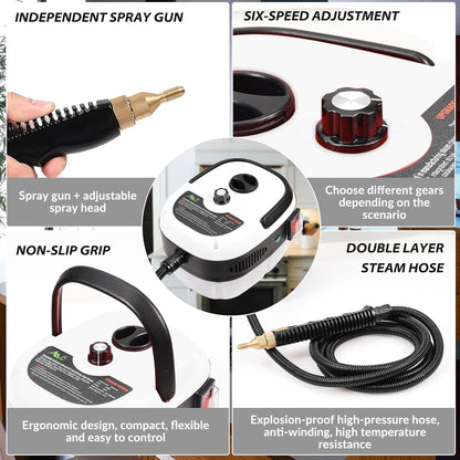 Portable Handheld Steam Cleaner, High Temperature Pressurized Steam Cleaning Machine with Brush Heads for Kitchen Furniture Bathroom Car