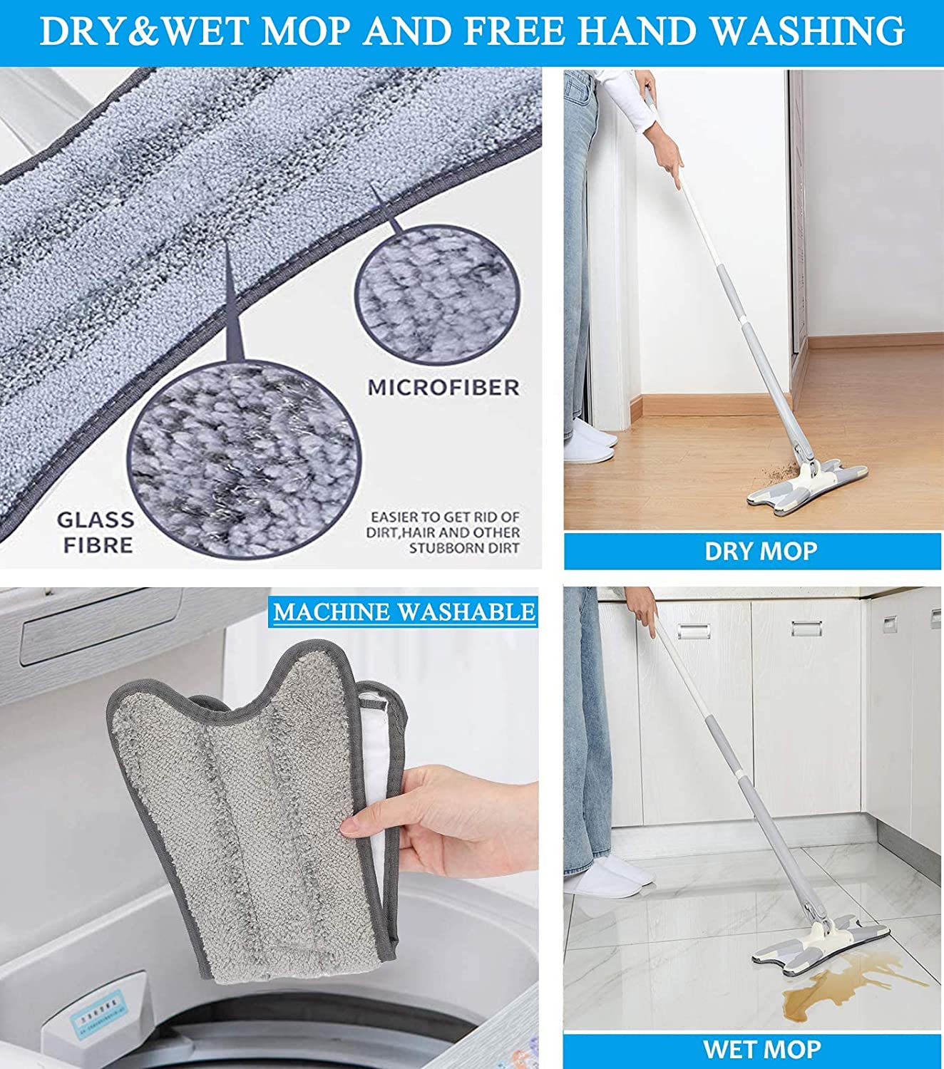 Self Wringing X-Type Hand-Free 360 Rotatable Microfiber Mop