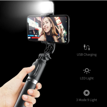 Foldable Selfie Stick Tripod with Bluetooth & Light