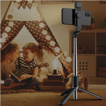 Foldable Selfie Stick Tripod with Bluetooth & Light